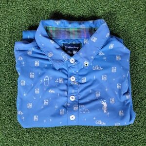 William Murray Golf Polo Shirt‎ Cocktail Print Short Sleeve Blue Small